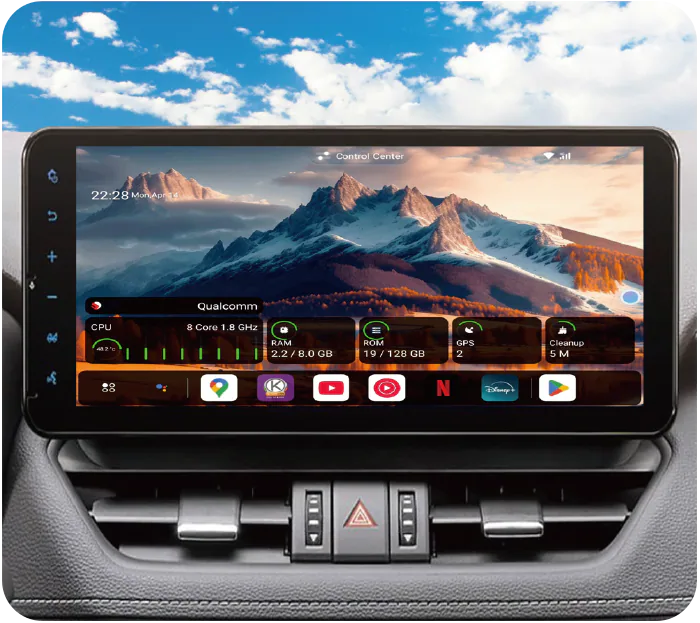 NAVLYNX CarPlay AI Box interface in a vehicle cabin